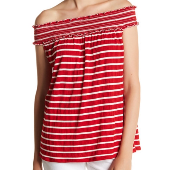 Max Studio Tops - NWT Red & White Stripe Off the Shoulder Top